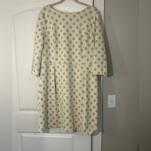 Boden‎ White and Gold Polka Dot Long Sleeve Dress Size 16 - Picture 1 of 7